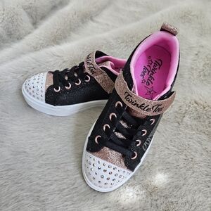 Twinkle Toes Kids' Black and Pink Glitter Sneakers